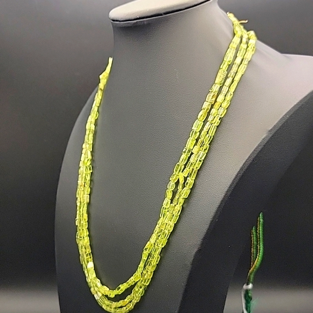 Square Tube 3 Strand 205 Cts Green Prehnite Beade… - image 3